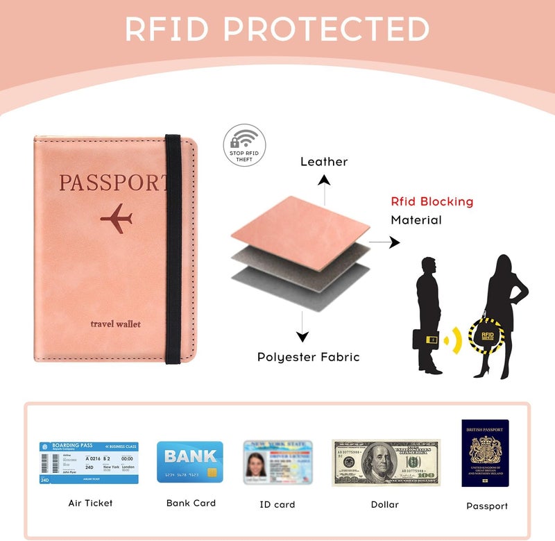 ILIYAH -Passport Cover-Passport Holder Travel Wallet-RFID-Blocking Passport Case Travel Accessories Card Holder Wallet Unisex Travel Gifts（Pink） - Image 3